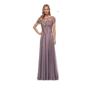 La Femme Dark Mauve Lace Floral Embroidered Formal Gown Dress Size 10‎